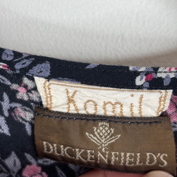 Vintage Komil Dark Floral Midi Dress L Prairie Long Sleeve Boho Cottage Pockets - Picture 6 of 12